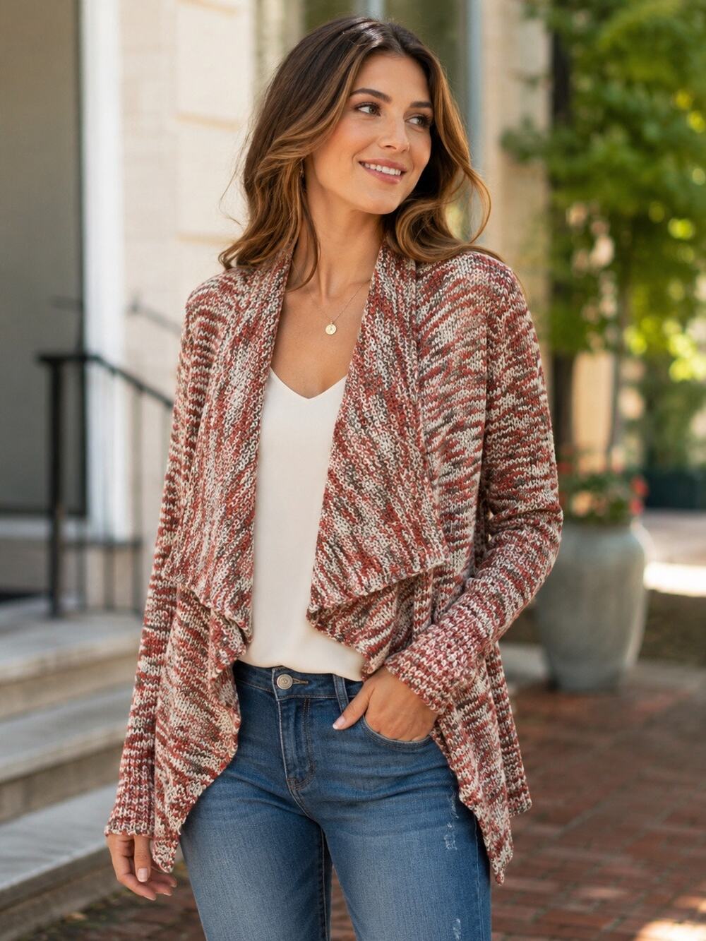 Skies Are Blue AnthropologieOpen Front Boho Waterfall KnitCardigan Sweater Small